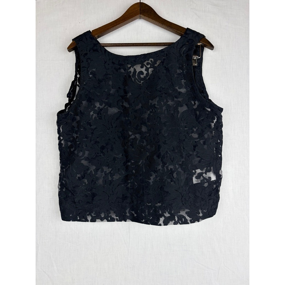 Banana Republic Womens Black Floral Lace V-Neck Sleeveless Shell M Top Sheer - Picture 2 of 13